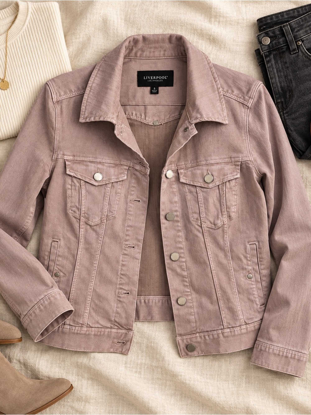 Liverpool Los Angeles Mauve Pink Stretch Denim Trucker Jacket Small